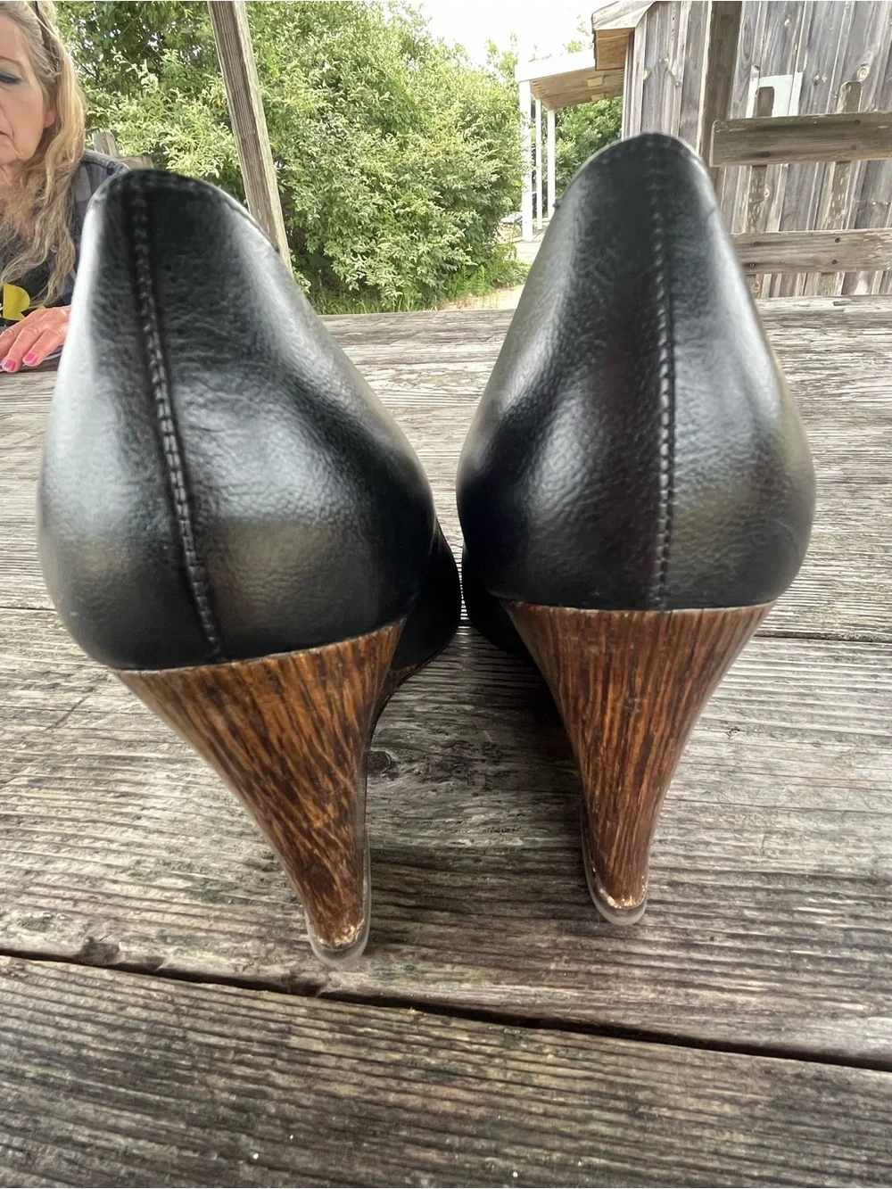 Christian Louboutin Black Leather Wedge Pumps with Red Soles good cond sz 8